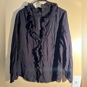 Women’s C.J. Banks Plus Size Black Ruffle Corset Back Long Sleeve Blouse Size 1X